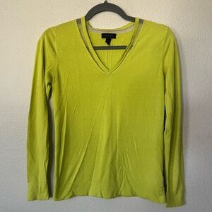 Sak's Fifth Avenue Lemon Lime V Neck Silk & Cashmere Sweater Women's Size S